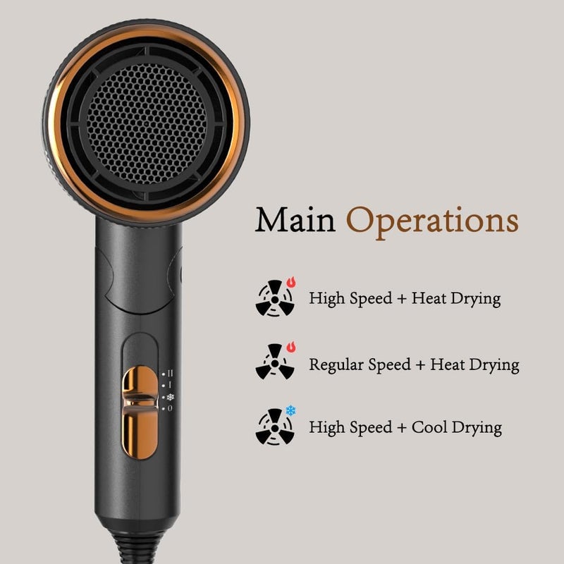 Oxsaytee Ionic Hair Dryer with Diffuser 250g Lightweight Professional Salon Hair Blow Dryer Foldable Design Negative Ion Professional Travel Hair Dryer with 1 Pouch Low Noise Hairdryer (Black) - Image 4