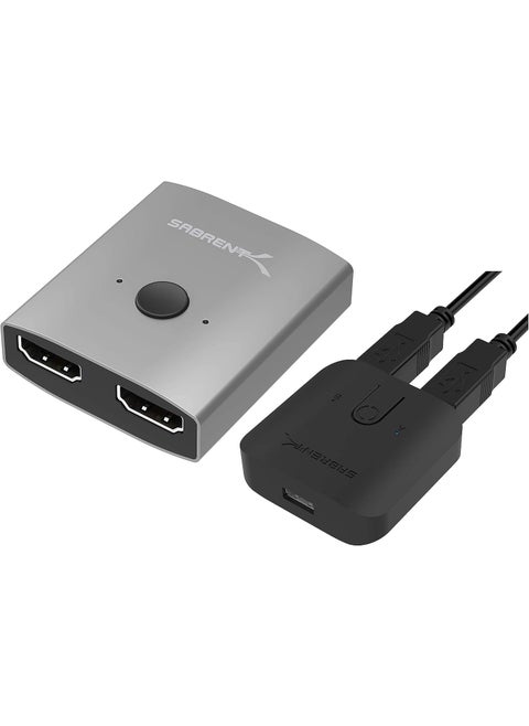 Sabrent 2Port 4K Dual HDMI Sharing Switch  USB 20 Sharing Switch for Multiple Computers and Peripherals LED Device Indicators