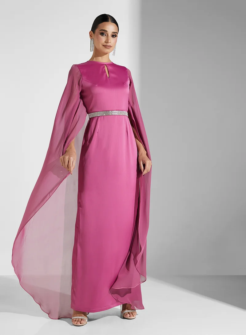 Golden Apple Caped Evening Dress