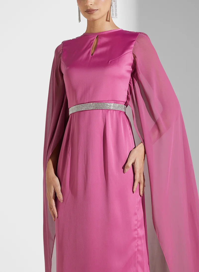 Golden Apple Caped Evening Dress