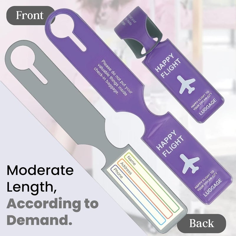 SNDIA 4 حزمة علامات الأمتعة PVC ملصقات الأمتعة للحقائب مع أسماء وعناوين وأرقام هواتف ملصقات علامة السفر لهوية الأمتعة - بنفسجي - Image 3