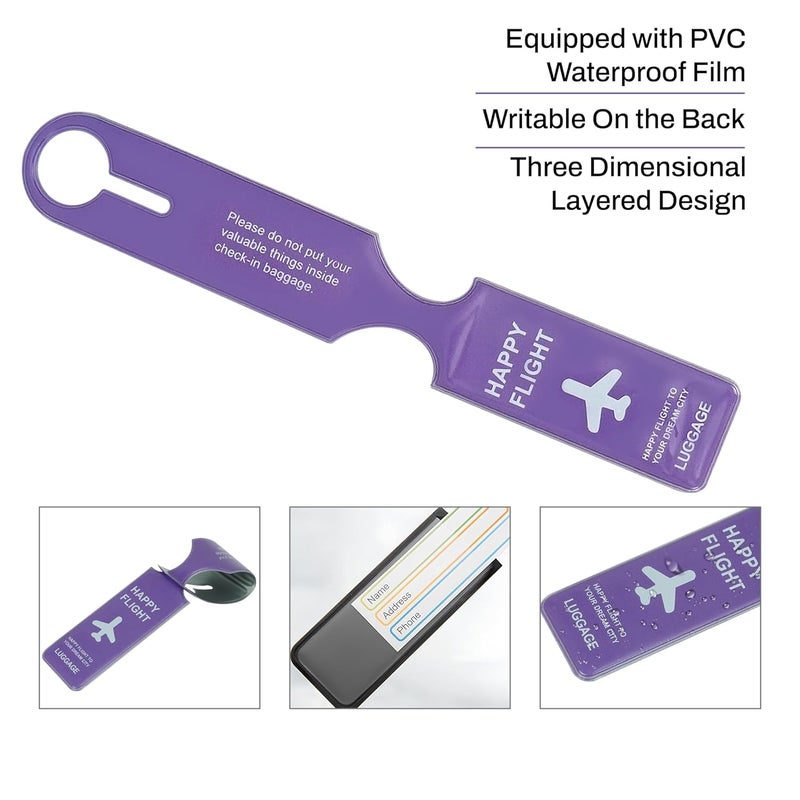 SNDIA 4 حزمة علامات الأمتعة PVC ملصقات الأمتعة للحقائب مع أسماء وعناوين وأرقام هواتف ملصقات علامة السفر لهوية الأمتعة - بنفسجي - Image 5