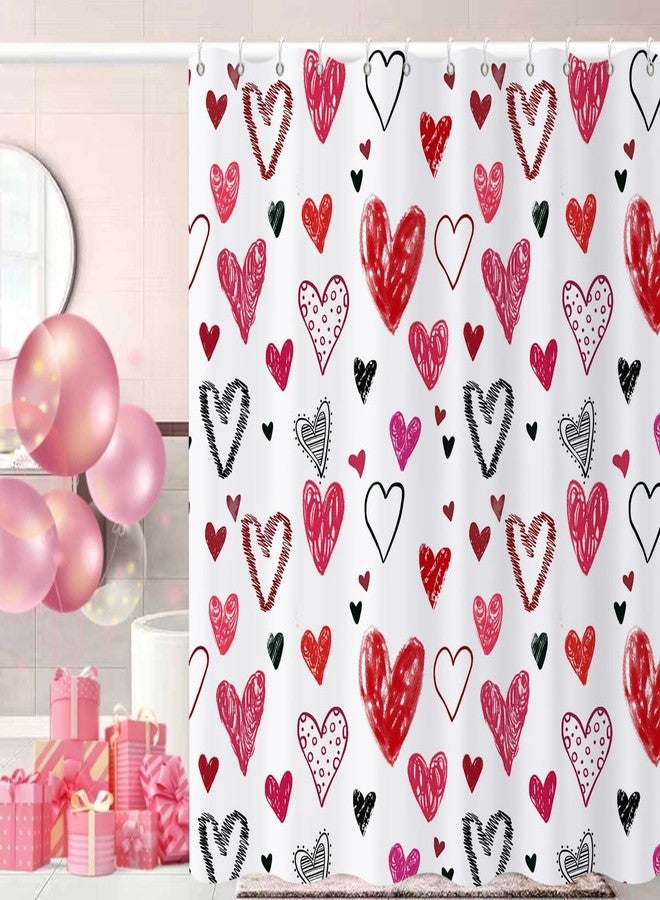 GCIREC Valentine Shower Curtain, Romantic Love Theme Pink Red Black Graffiti Style Heart Girly Bathroom Curtain Home Decor Waterproof Washable with 12 PCS Hooks,72" Wx72 L - Image 1