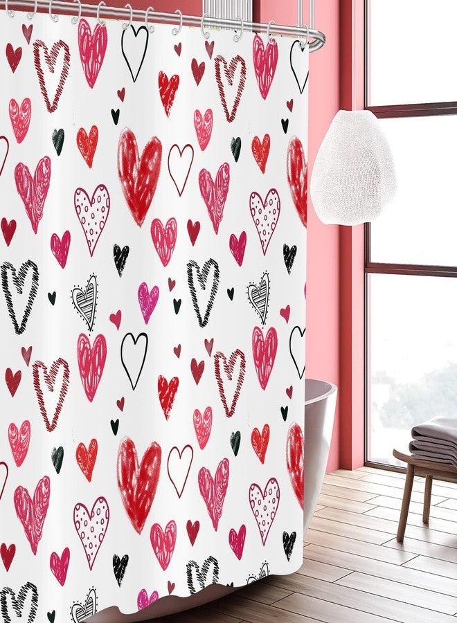 GCIREC Valentine Shower Curtain, Romantic Love Theme Pink Red Black Graffiti Style Heart Girly Bathroom Curtain Home Decor Waterproof Washable with 12 PCS Hooks,72" Wx72 L - Image 3
