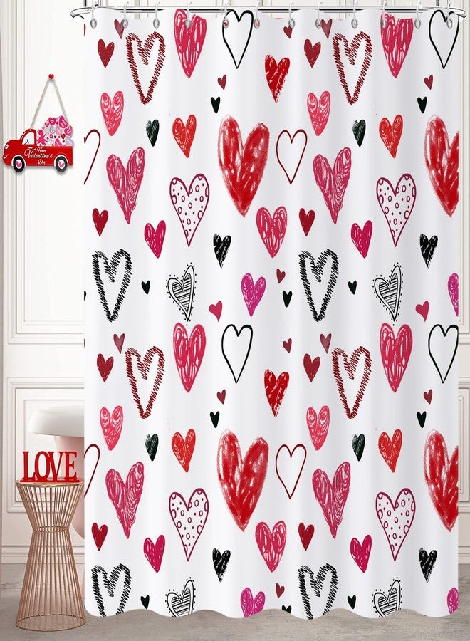 GCIREC Valentine Shower Curtain, Romantic Love Theme Pink Red Black Graffiti Style Heart Girly Bathroom Curtain Home Decor Waterproof Washable with 12 PCS Hooks,72" Wx72 L - Image 2