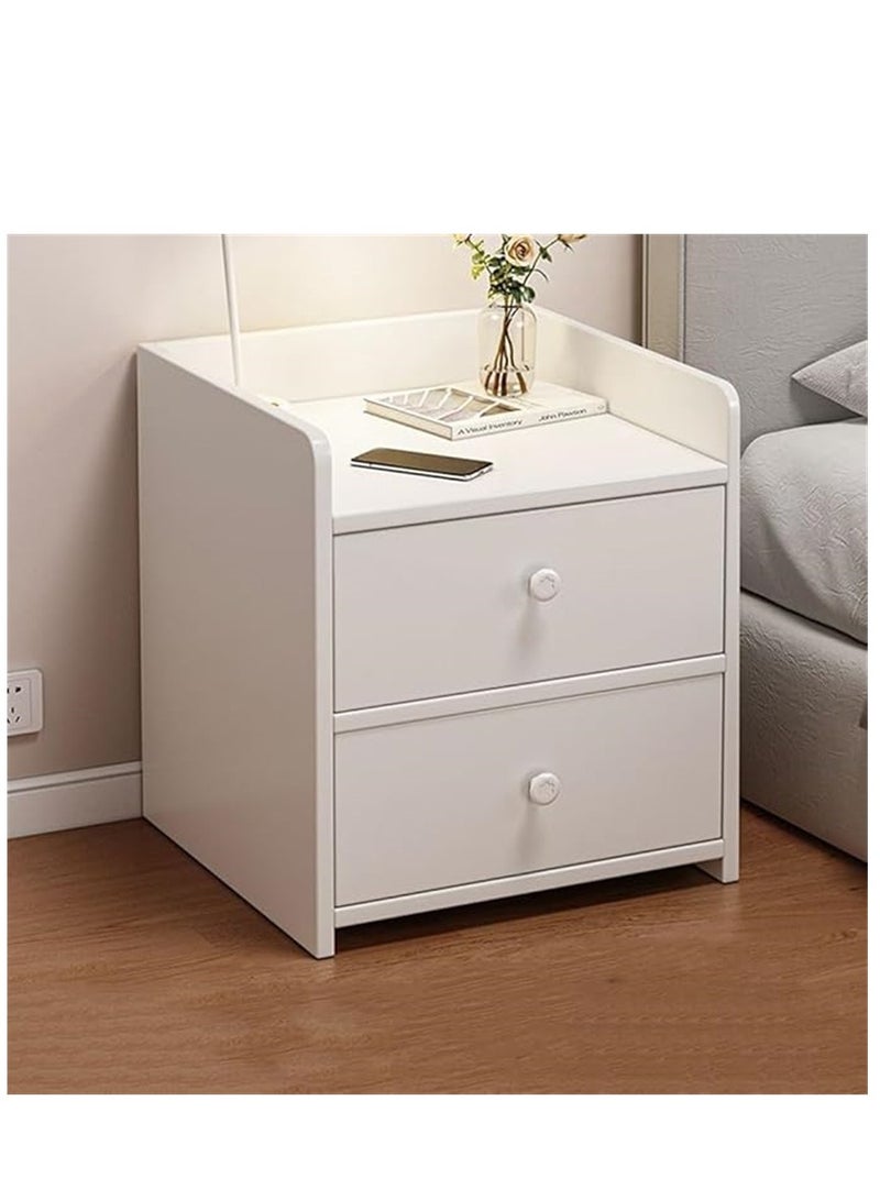 طاولة ليلية خشبية ، خزانة تخزين طاولة جنب السرير المنزلية مع درجين ، طاولة جانبية متعددة الوظائف لليلة الأثاث التصميم الحديث لغرفة النوم مكتب غرفة المعيشة (الأبيض P36A) - Image 1