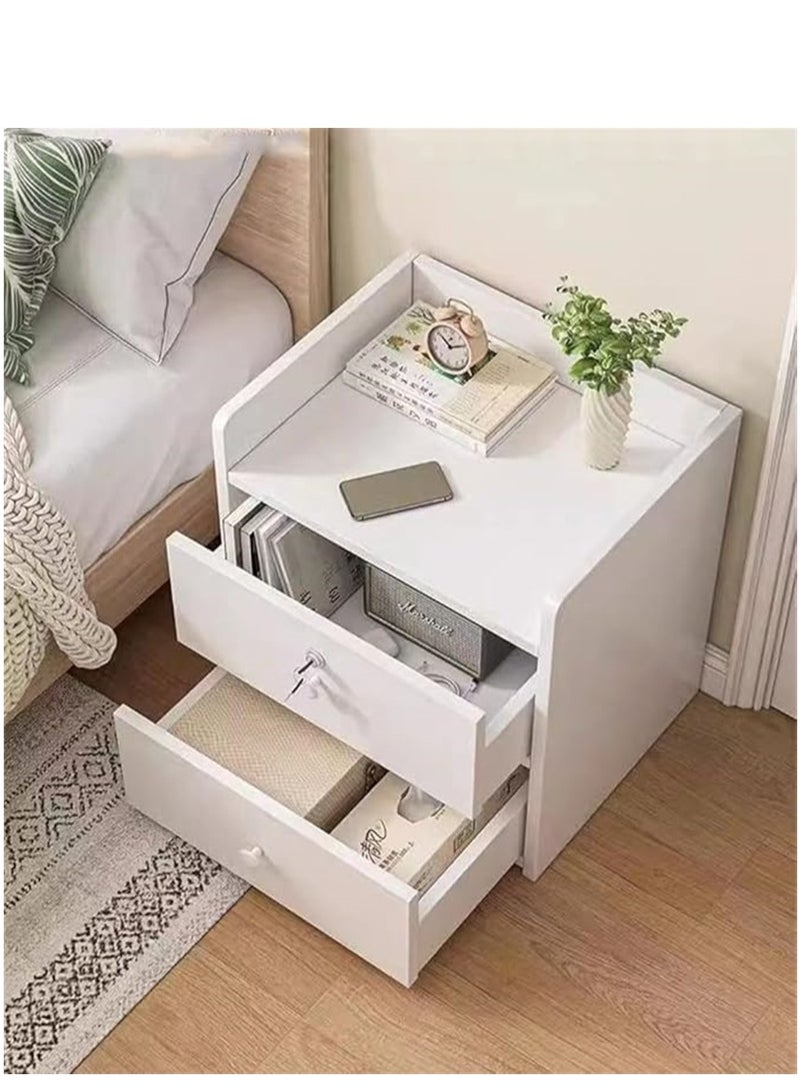 طاولة ليلية خشبية ، خزانة تخزين طاولة جنب السرير المنزلية مع درجين ، طاولة جانبية متعددة الوظائف لليلة الأثاث التصميم الحديث لغرفة النوم مكتب غرفة المعيشة (الأبيض P36A) - Image 4