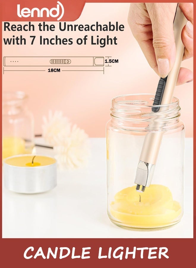 LENND Candle Lighter Electronic Arc Windproof Flameless USB Rechargeable Lighter with Safe Button for Home Kitchen, Champagne Gold - Image 2