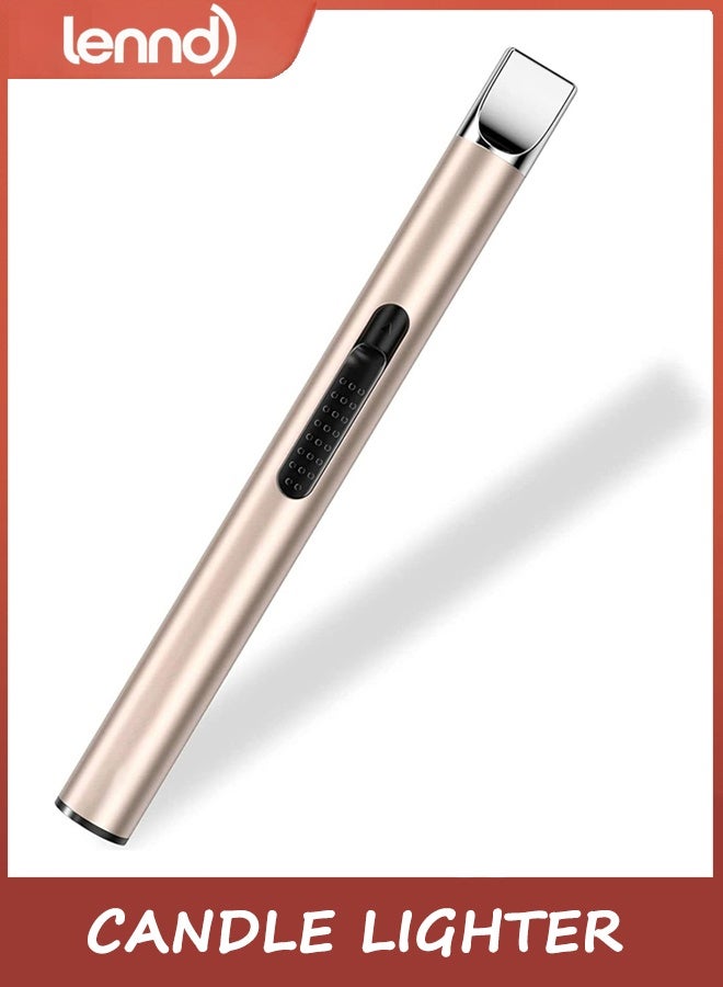 LENND Candle Lighter Electronic Arc Windproof Flameless USB Rechargeable Lighter with Safe Button for Home Kitchen, Champagne Gold - Image 1