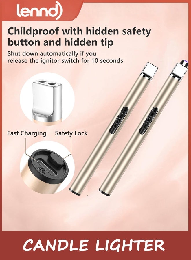 LENND Candle Lighter Electronic Arc Windproof Flameless USB Rechargeable Lighter with Safe Button for Home Kitchen, Champagne Gold - Image 3