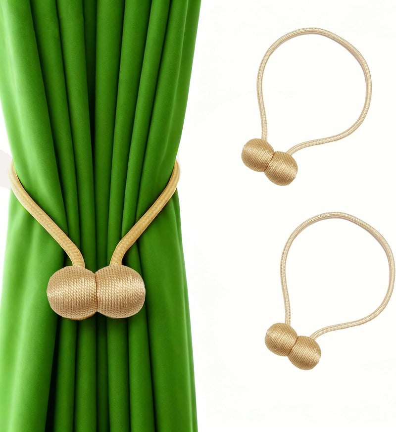 GoodTool 2-Piece Magnetic Curtain Tiebacks, Strong Curtain Tiebacks, Magnetic and Decorative Buckle Holdbacks Window Drapes, Curtain Straps For Home Office (Rice wine color) - Image 1