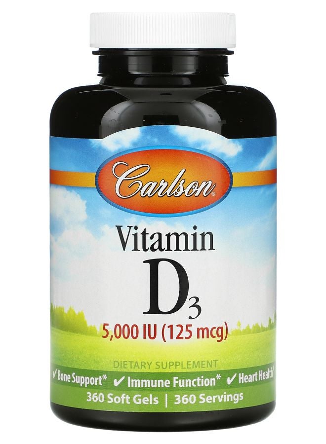 Carlson Vitamin D3 125 mcg (5000 IU) 360 Soft Gels
