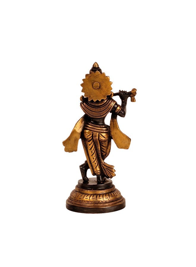 Mohan Jodero Elegant Brass Lord Krishna Idol in Antique Finish, Height 18 cm - Image 4