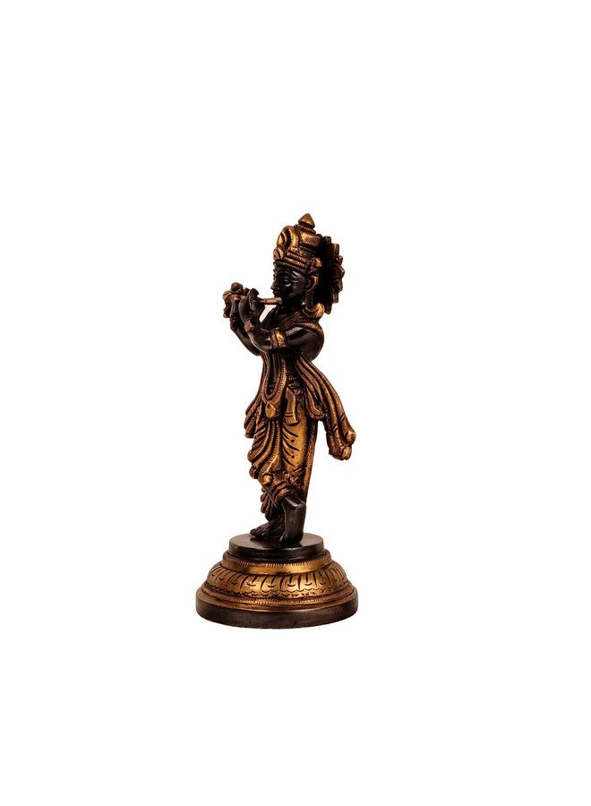 Mohan Jodero Elegant Brass Lord Krishna Idol in Antique Finish, Height 18 cm - Image 3