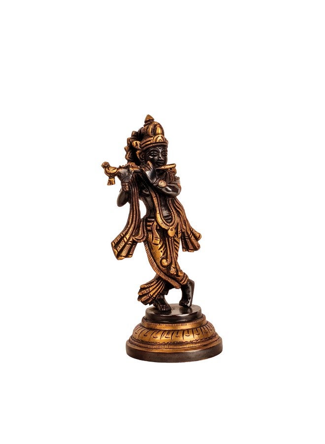 Mohan Jodero Elegant Brass Lord Krishna Idol in Antique Finish, Height 18 cm - Image 2