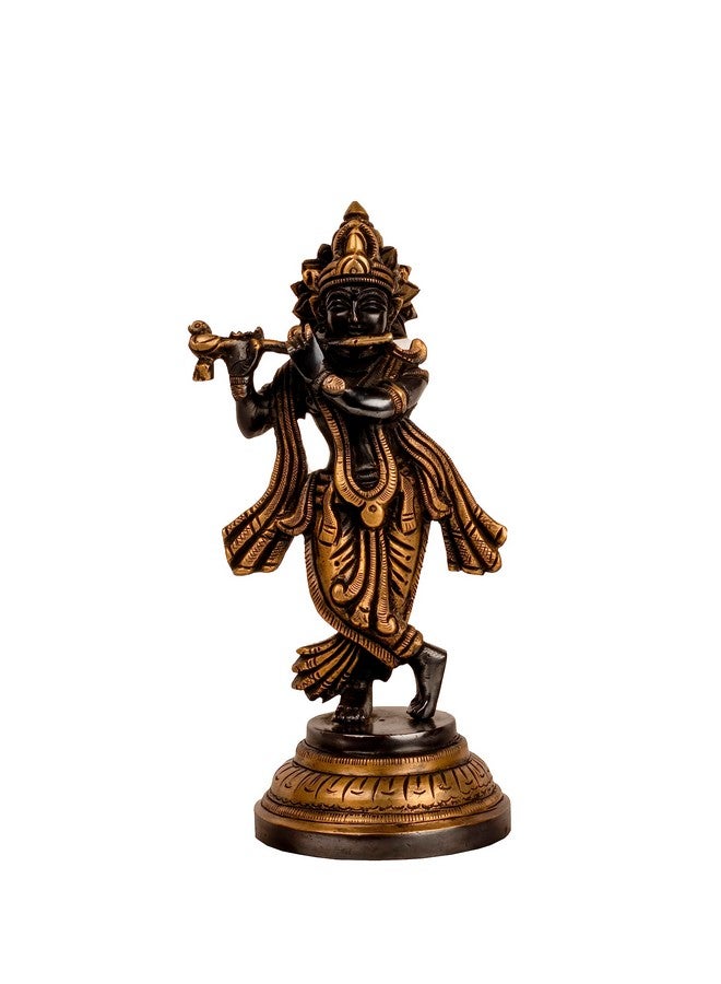 Mohan Jodero Elegant Brass Lord Krishna Idol in Antique Finish, Height 18 cm - Image 1