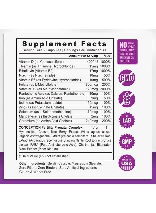Mommyz Love - Myoinositol Conception Fertility Prenatal Vitamins For Healthy Ovarian Function & Egg Quality Prenatal Support And Hormonal Balance Vitex Folate Folic Acid Pills 60 Capsules - Image 1