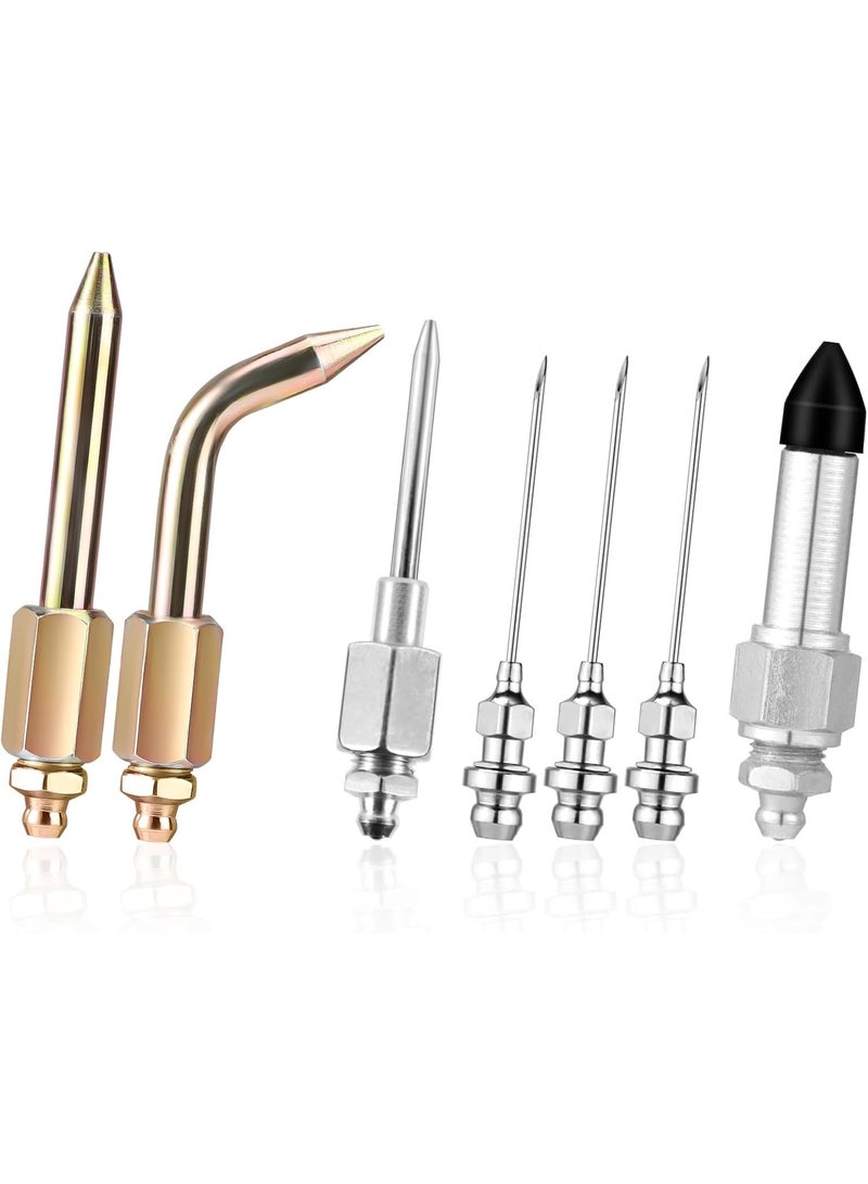 7pcs Grease Gun Accessory Kit, Including 3 Grease Nozzle 1 Needle Dispenser Rubber Tip Joint Nipple Straight Nozzle 1 Needle Elbow Fitting Adapter Coupler for Small and Confined Spaces - Image 1