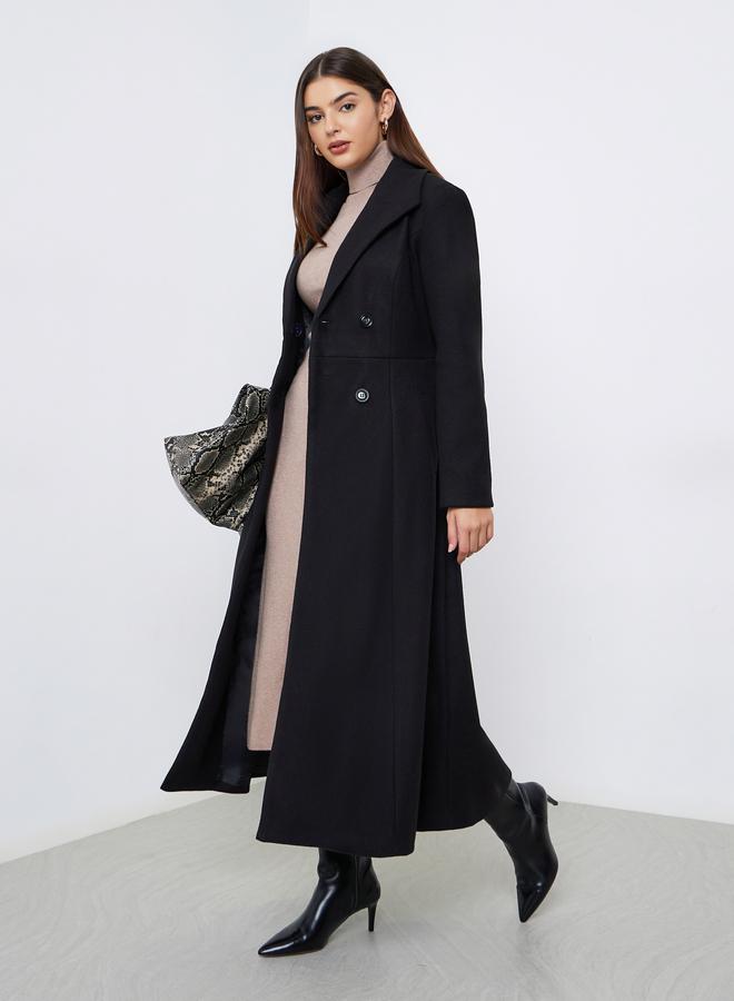 Styli Black Regular Fit Wool Like Double Breasted Coat - Image 1
