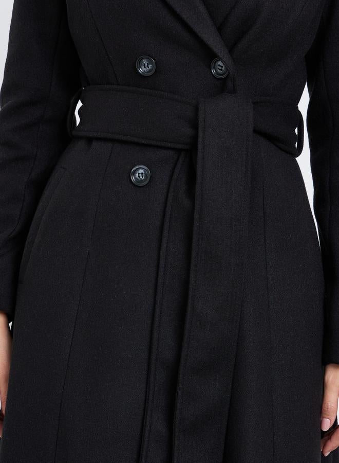 Styli Black Regular Fit Wool Like Double Breasted Coat - Image 4