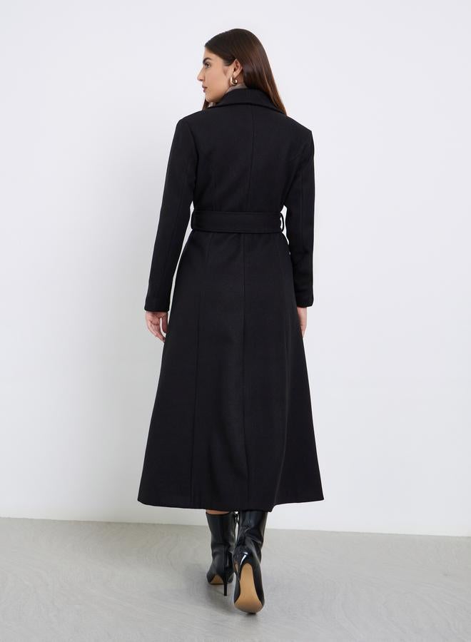 Styli Black Regular Fit Wool Like Double Breasted Coat - Image 5