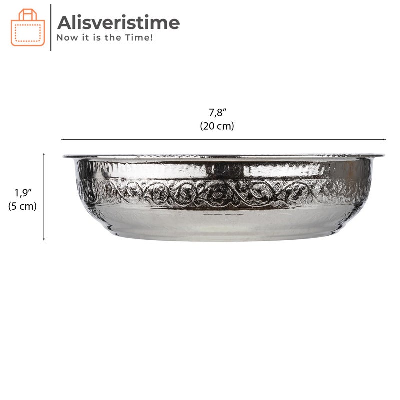 Alisveristime وعاء الحمام التركي التقليدي من أليشفيرستيم مع زخارف أصلية (440 جرام (15.50 أونصة) مصنوع من الزنك (قطر 7.87 بوصة) (فضي) - Image 3