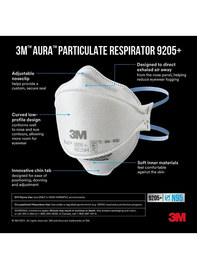3M 3M Aura Particulate Respirator 9205+ N95, Lightweight, 3 Panel Designed Helps Provide Comfortable and Convenient Respiratory Protection, 3-Pack - Image 3