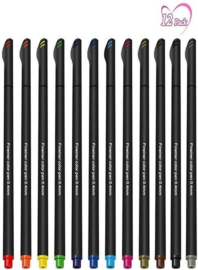 53 Arts 53ARTS 12 Pcs Fineliner Color Pens Journal Planner Pens; 0.4mm Colored Pens Fine Point Fineliner Pen Fine Tip Sketch Writing Drawing Markers for Note Coloring - Image 3