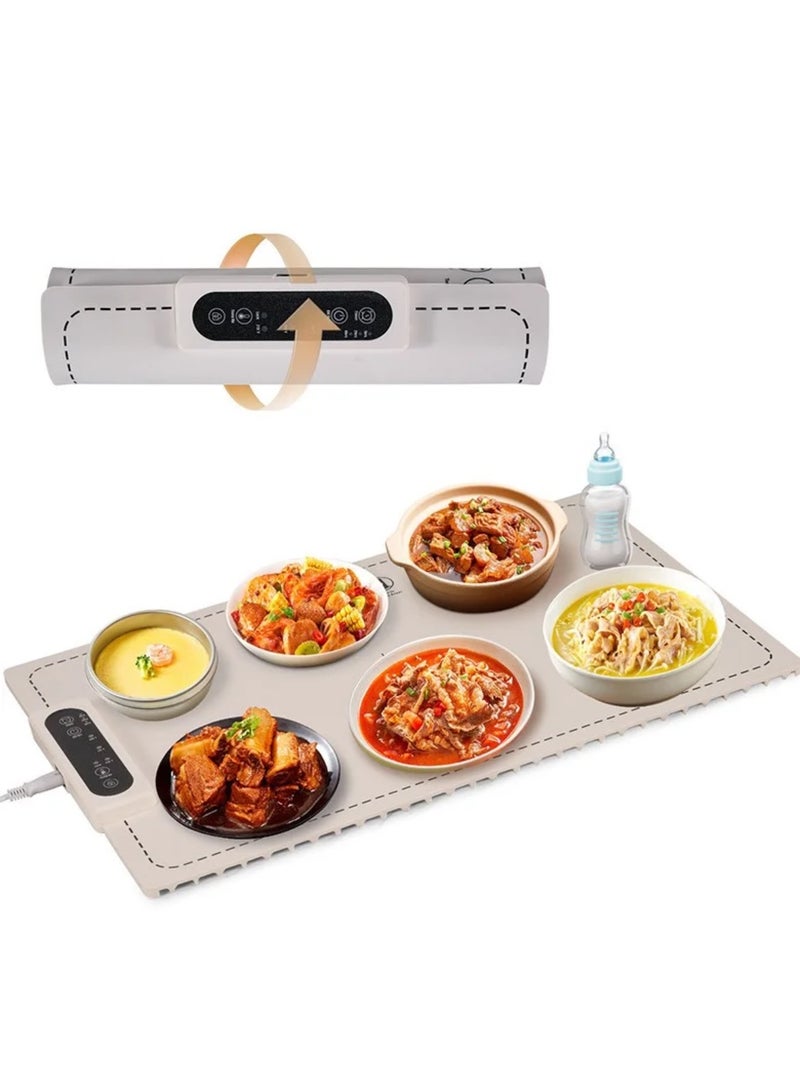 Portable Electric Food Warming Tray, Fast Heating Mat, Silicone Electric Warming Pad for Food, Roll Up Food Warmer Plate with 3 Temperature Settings, Organizer Rope - Image 1