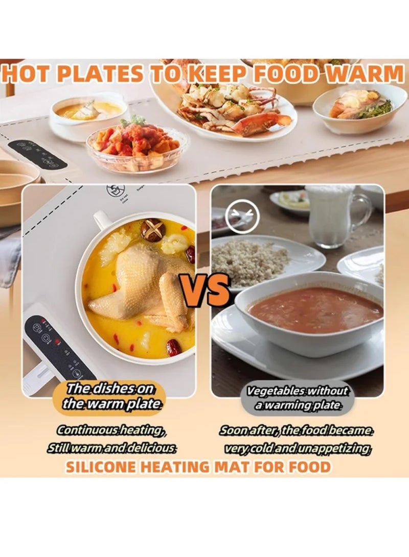 Portable Electric Food Warming Tray, Fast Heating Mat, Silicone Electric Warming Pad for Food, Roll Up Food Warmer Plate with 3 Temperature Settings, Organizer Rope - Image 3