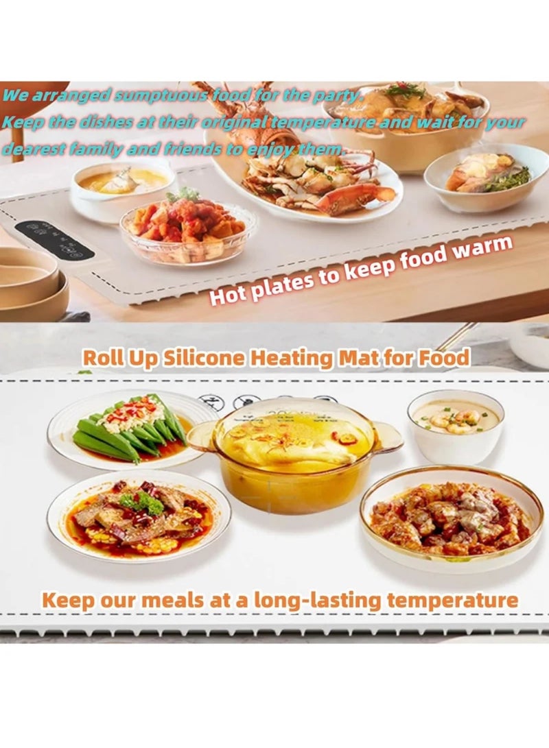 Portable Electric Food Warming Tray, Fast Heating Mat, Silicone Electric Warming Pad for Food, Roll Up Food Warmer Plate with 3 Temperature Settings, Organizer Rope - Image 5