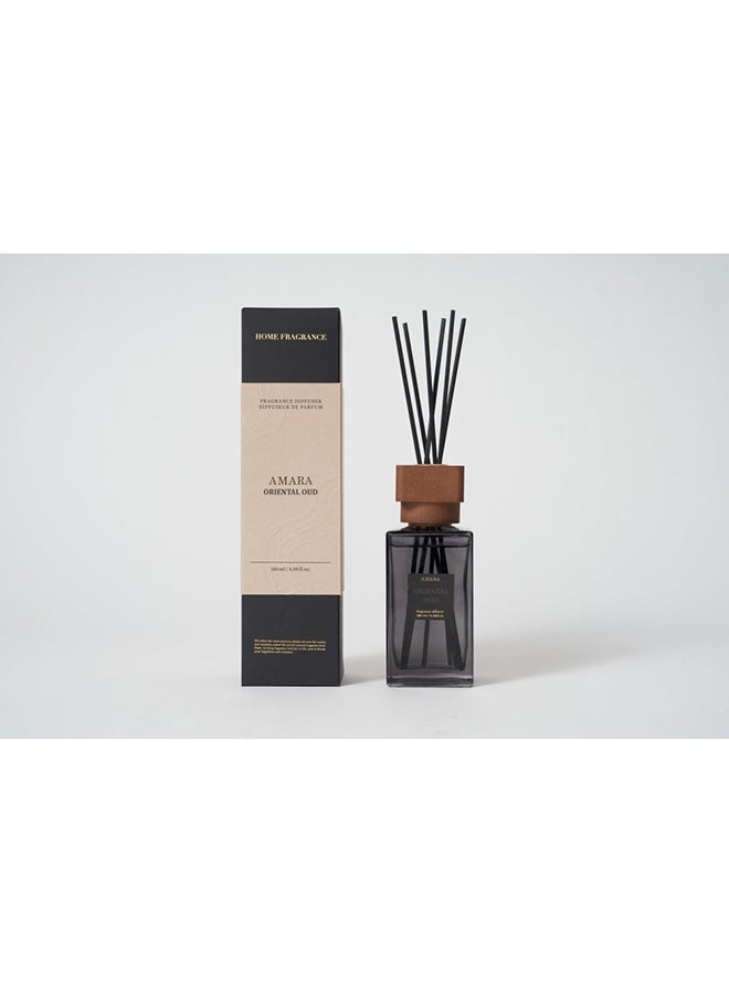 DANUBE HOME Amara Reed Diffuser 180ml with Wood Lid & Rattan Sticks – Long Lasting Oriental Oud Fragrance Oil for Home, Office, Bedroom – Premium Air Freshener Gift  - Image 1