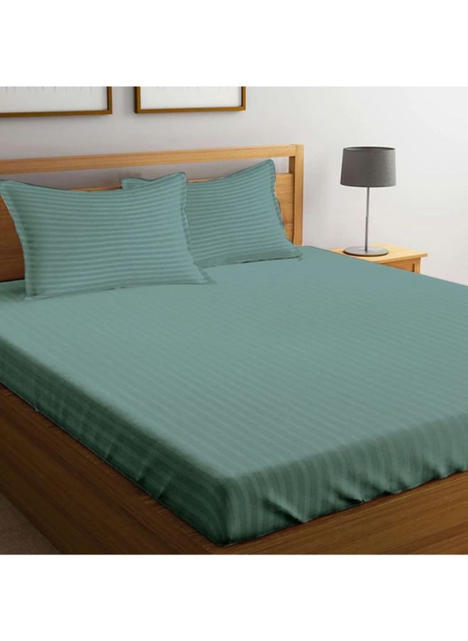 BYFT Tulip (Sea Green) Queen Size Fitted Sheet and Pillow Covers with 1 cm Satin Stripe (Set of 3 Pcs) 100% Cotton, Soft and Luxurious Hotel Quality Bed linen-300 TC  - Image 1