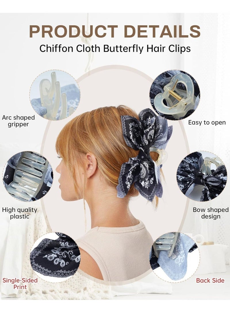 2 Pack Bow Claw Clips Chiffon Cloth Butterfly Hairclips, Nonslip 5.1" Large Paisley Hair clips for Thin and Thick | Plastic Strong Hold Hair Jaw Clamps (White Cashew, Black Cashew) - Image 5