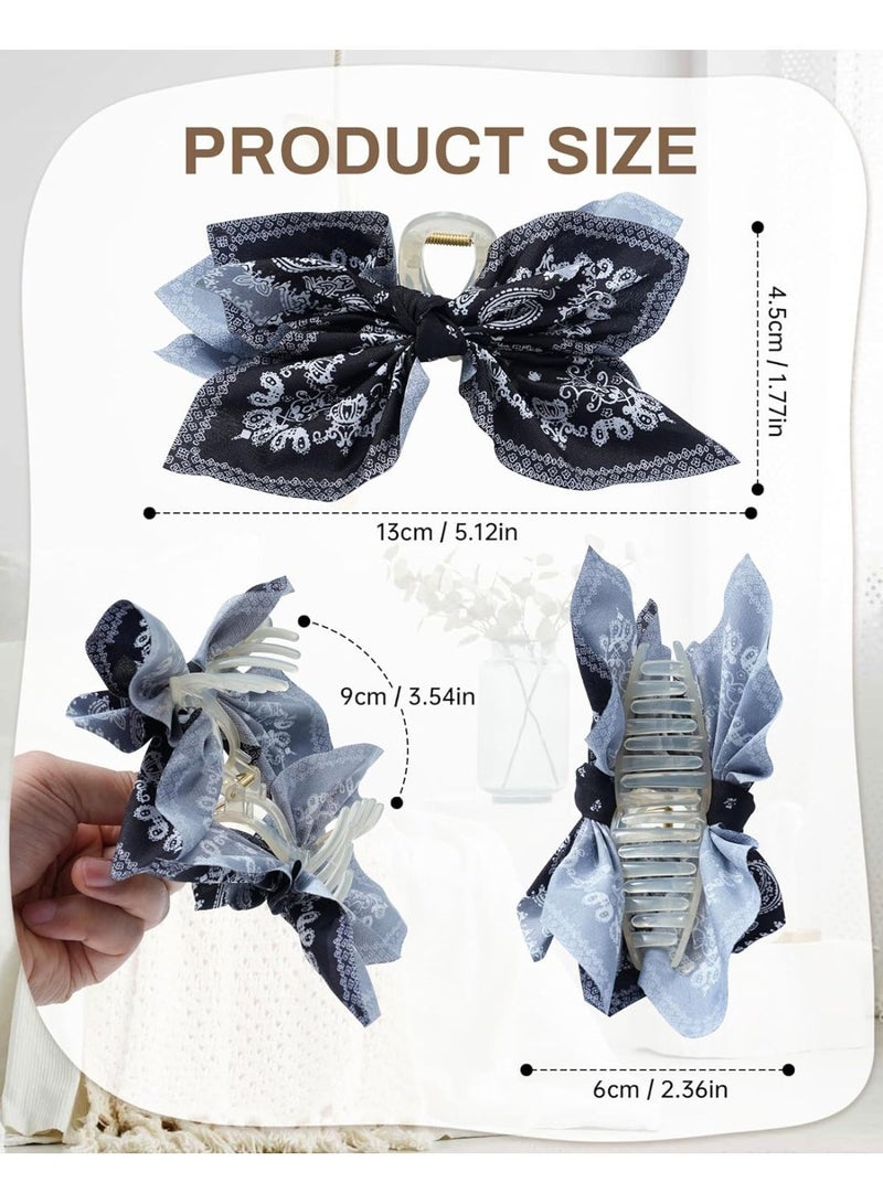 2 Pack Bow Claw Clips Chiffon Cloth Butterfly Hairclips, Nonslip 5.1" Large Paisley Hair clips for Thin and Thick | Plastic Strong Hold Hair Jaw Clamps (White Cashew, Black Cashew) - Image 2