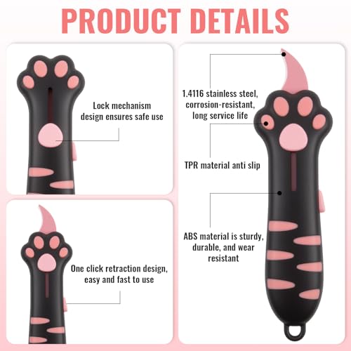 mgmooa Cat Paw Box Cutter 2026 Retractable Cat Box Cutter with Cute Paw-Shaped Handle, Cat Box Paper Cutter Multifunctional Utility Knife for Effortlessly Opening Boxes, Cartons, Packages and Sealing Tape - Image 4