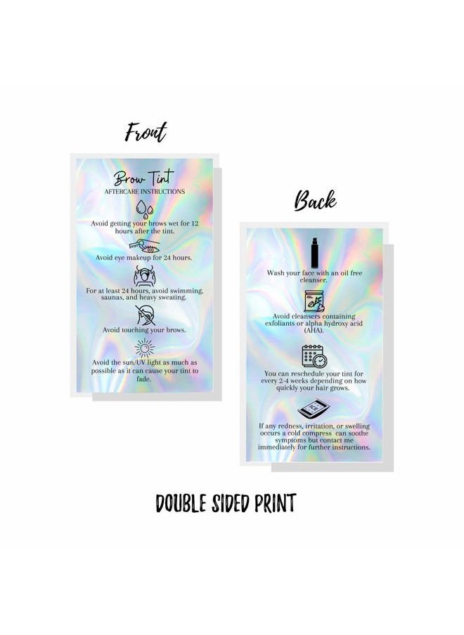 Boutique Marketing LLC Brow Tint Aftercare Instruction Cards | 50 Pack | 2x3.5” inches Business Card Size | Brow Tint Henna |Snatched Brows Non Reflective Matte Holographic Look Design (Holographic)  - Image 3