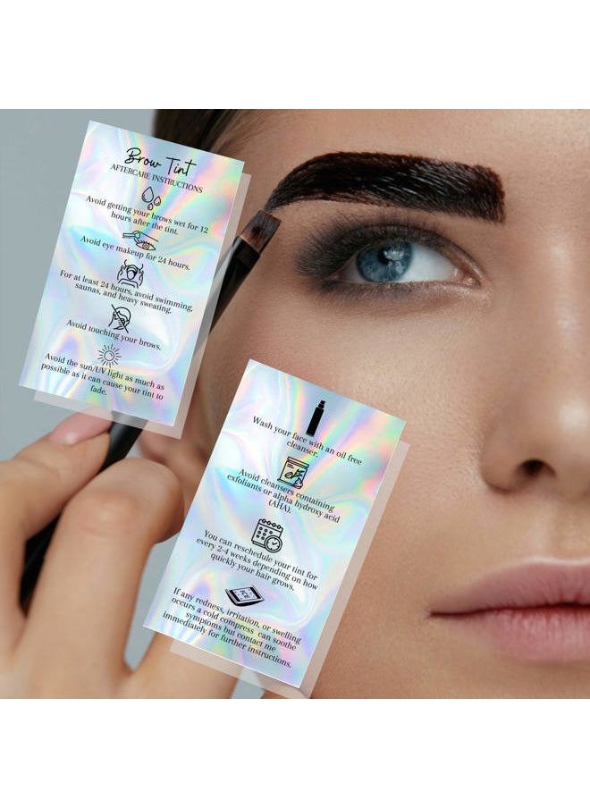 Boutique Marketing LLC Brow Tint Aftercare Instruction Cards | 50 Pack | 2x3.5” inches Business Card Size | Brow Tint Henna |Snatched Brows Non Reflective Matte Holographic Look Design (Holographic)  - Image 5