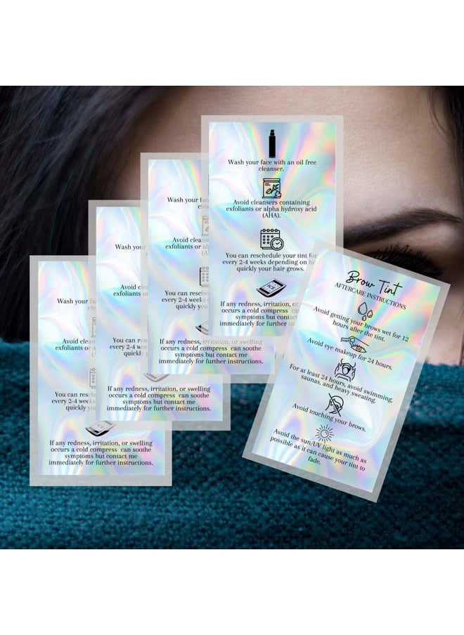 Boutique Marketing LLC Brow Tint Aftercare Instruction Cards | 50 Pack | 2x3.5” inches Business Card Size | Brow Tint Henna |Snatched Brows Non Reflective Matte Holographic Look Design (Holographic)  - Image 4