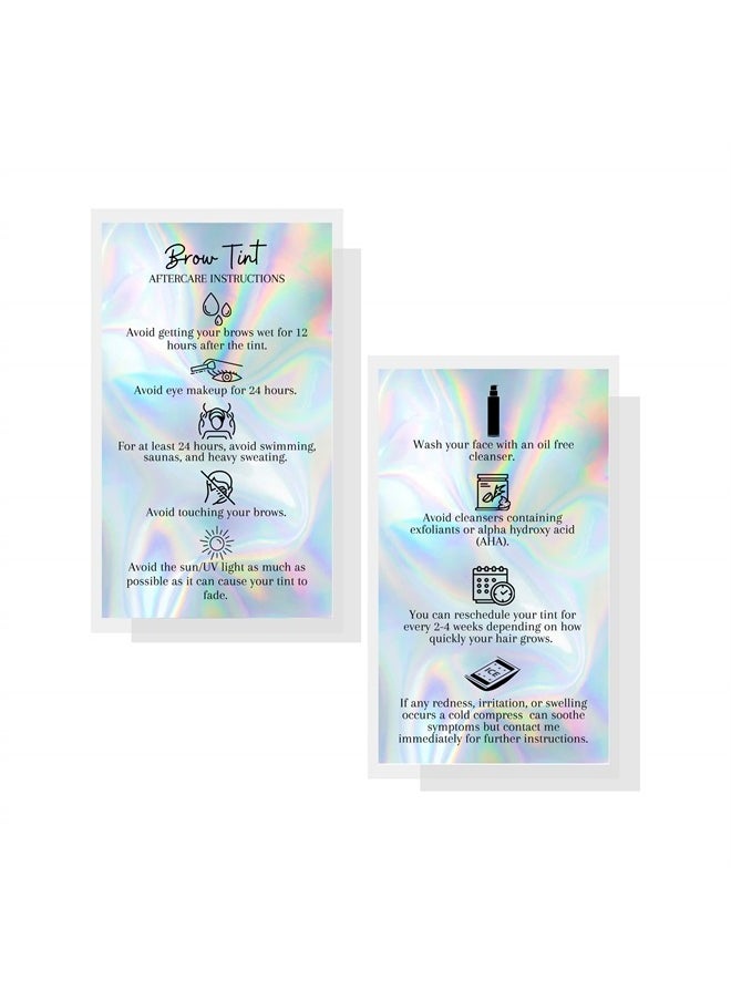 Boutique Marketing LLC Brow Tint Aftercare Instruction Cards | 50 Pack | 2x3.5” inches Business Card Size | Brow Tint Henna |Snatched Brows Non Reflective Matte Holographic Look Design (Holographic)  - Image 1