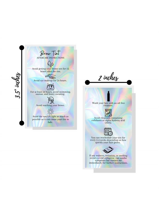Boutique Marketing LLC Brow Tint Aftercare Instruction Cards | 50 Pack | 2x3.5” inches Business Card Size | Brow Tint Henna |Snatched Brows Non Reflective Matte Holographic Look Design (Holographic)  - Image 2