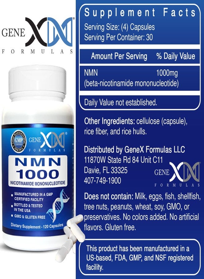 Genex Formulas NMN 1000mg - 99% Pure Shelf Stabilized Supplement Capsules for Increased NAD Levels & Healthy Aging, GMP Certified, 1000mg per Serving, 120 Capsules - Image 3