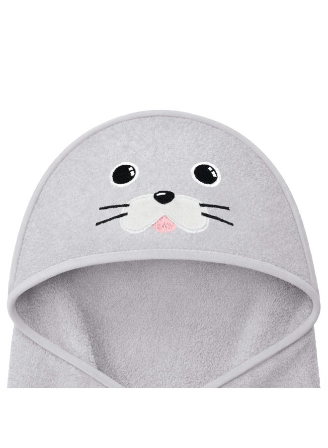 KeaBabies Organic Bamboo Hooded Towel, Soft Baby Bath Towel, Seal - Image 1