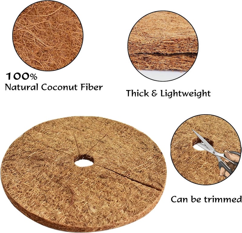 Paporich 6 Pcs Coconut Fibers Mulch Ring Tree Protector Mat- 11.8'' Plant Cover Mulch Mat Weed Mats Coco Coir Mulch Ring for Indoor Outdoor Trees, Disc Plant Cover, Flower Pot, Tree Plant Ring Mats - Image 3