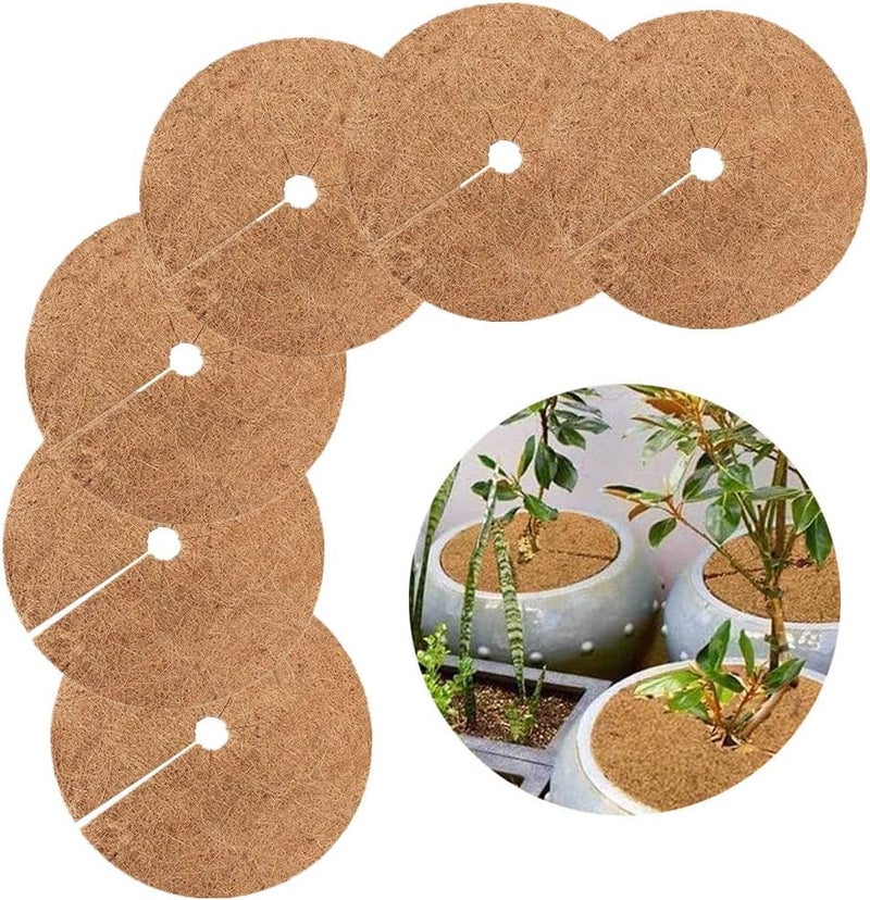 Paporich 6 Pcs Coconut Fibers Mulch Ring Tree Protector Mat- 11.8'' Plant Cover Mulch Mat Weed Mats Coco Coir Mulch Ring for Indoor Outdoor Trees, Disc Plant Cover, Flower Pot, Tree Plant Ring Mats - Image 1