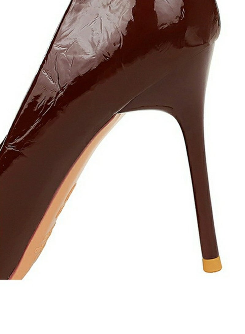 بيج تري المرأة المعدنية مغلقة أشارت إصبع القدم مضخات براءة اختراع الجلد الكعب العالي 9.5CM النبيذ الأحمر - Image 5