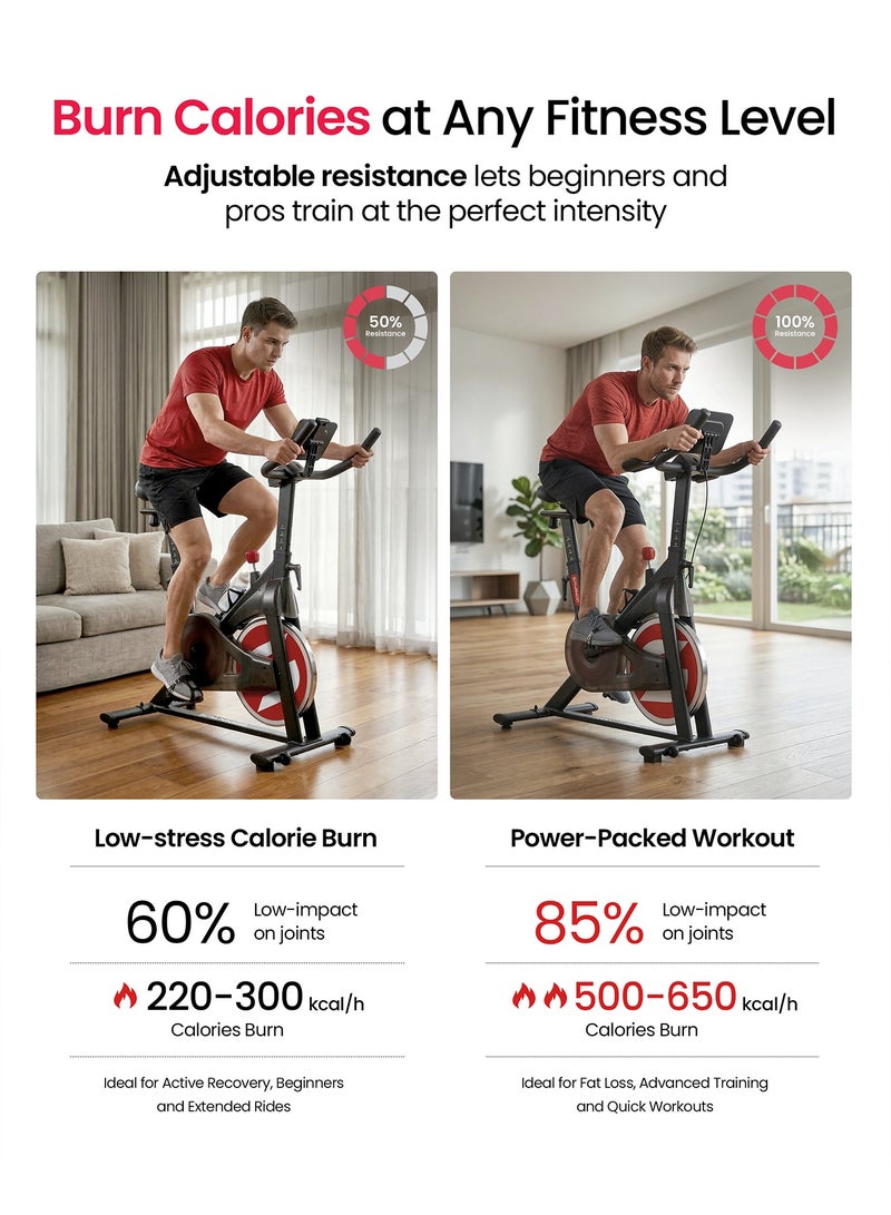 Sparnod Fitness SSB-10N Magnetic Spin Bike for Home Use | Ultra-Silent Belt Drive | 10kg Precision Flywheel | 4-Way Adjustable Seat & Handlebars | Heavy-Duty Steel Frame with LCD Monitor 125kg User Weight - Image 4