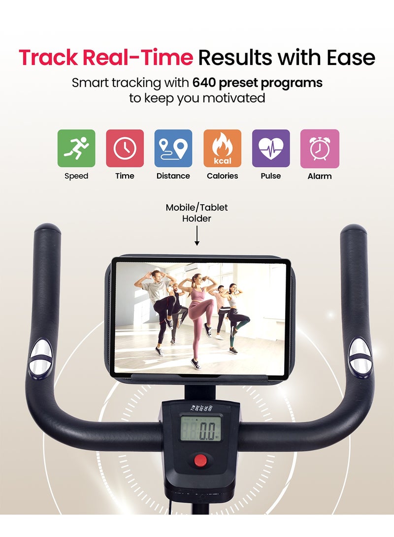 Sparnod Fitness SSB-10N Magnetic Spin Bike for Home Use | Ultra-Silent Belt Drive | 10kg Precision Flywheel | 4-Way Adjustable Seat & Handlebars | Heavy-Duty Steel Frame with LCD Monitor 125kg User Weight - Image 5