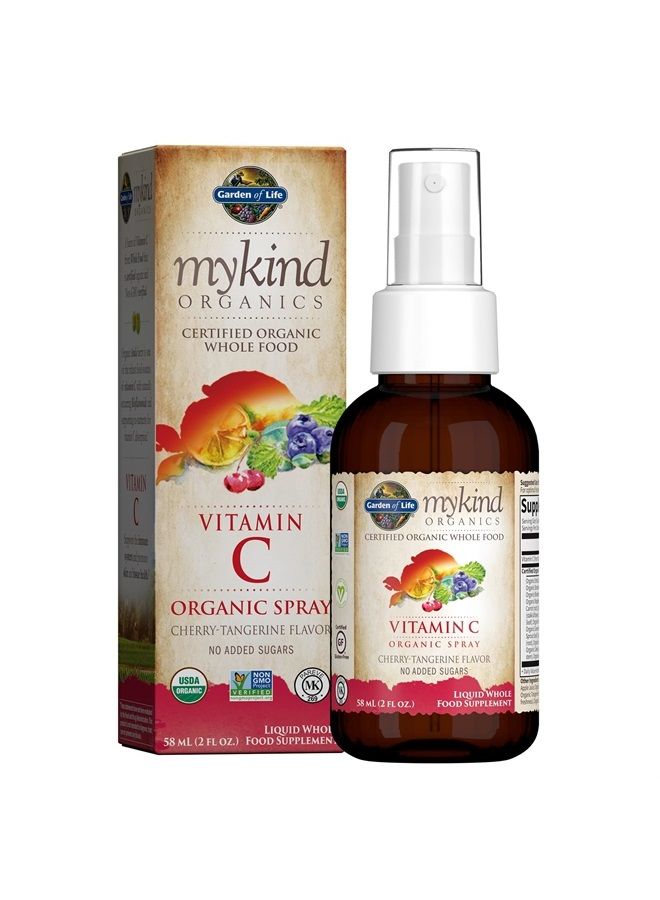Garden of Life Organic Vitamin C for Kids and Adults, mykind Organics Vitamin C Spray for Skin Health - Cherry Tangerine, Vitamin C Supplement Antioxidant for Immune Support, 2 fl oz Liquid Drops  - Image 1
