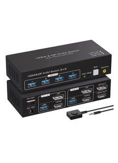 8K@60Hz HDMI+Displayport KVM Switch 2 Monitors 2 Computers USB 3.0 KVM Switch Dual Monitor 2 Port for 2 PC Share Multi Monitor and 4 USB Devices Wired Controller DC Adapter 2 USB Cables Included